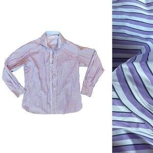Ted Baker Endurance Lavender, White and Black Striped Classic Fit  Shirt Size 17